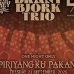 Aboriginal artwork with text Jeremy Whiskey Brant Bjork Trio Divide and Dissolve and Piriyangku Paka