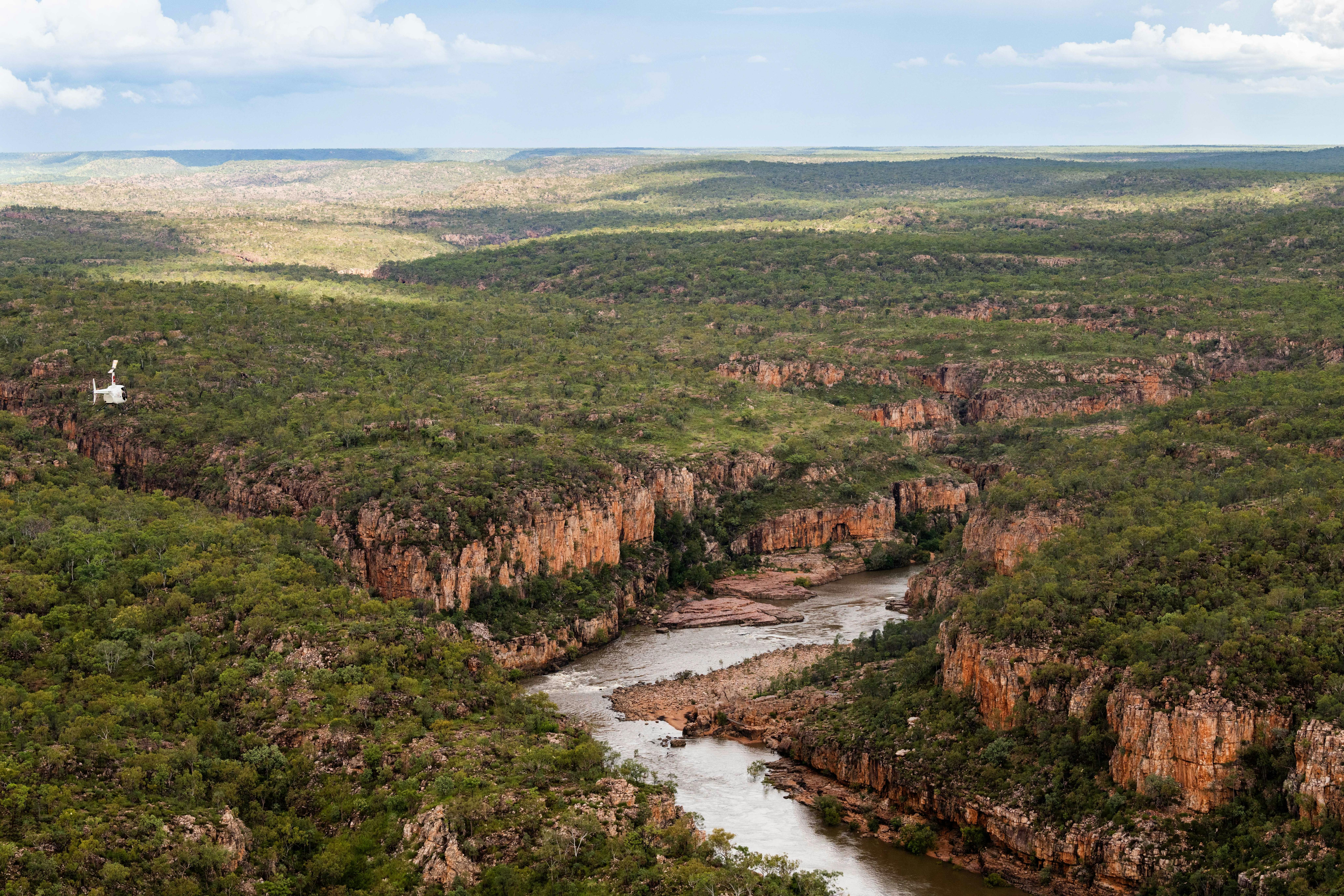 North Horizon helicopter flying through the Nitmiluk gorge