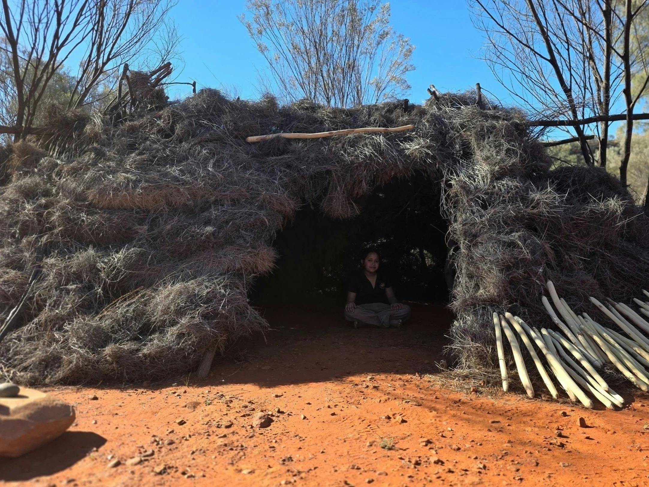Traditional Arrarnta Hut at Taarna Valley cultural immersion