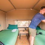 Inside powered tent