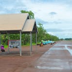 Interpretative shelter alongside the runway.