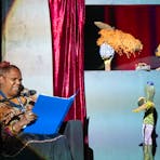 Yarrenyty Arltere Artists puppet show presentation at Desert Mob 2024 Symposium (Artist Talks)