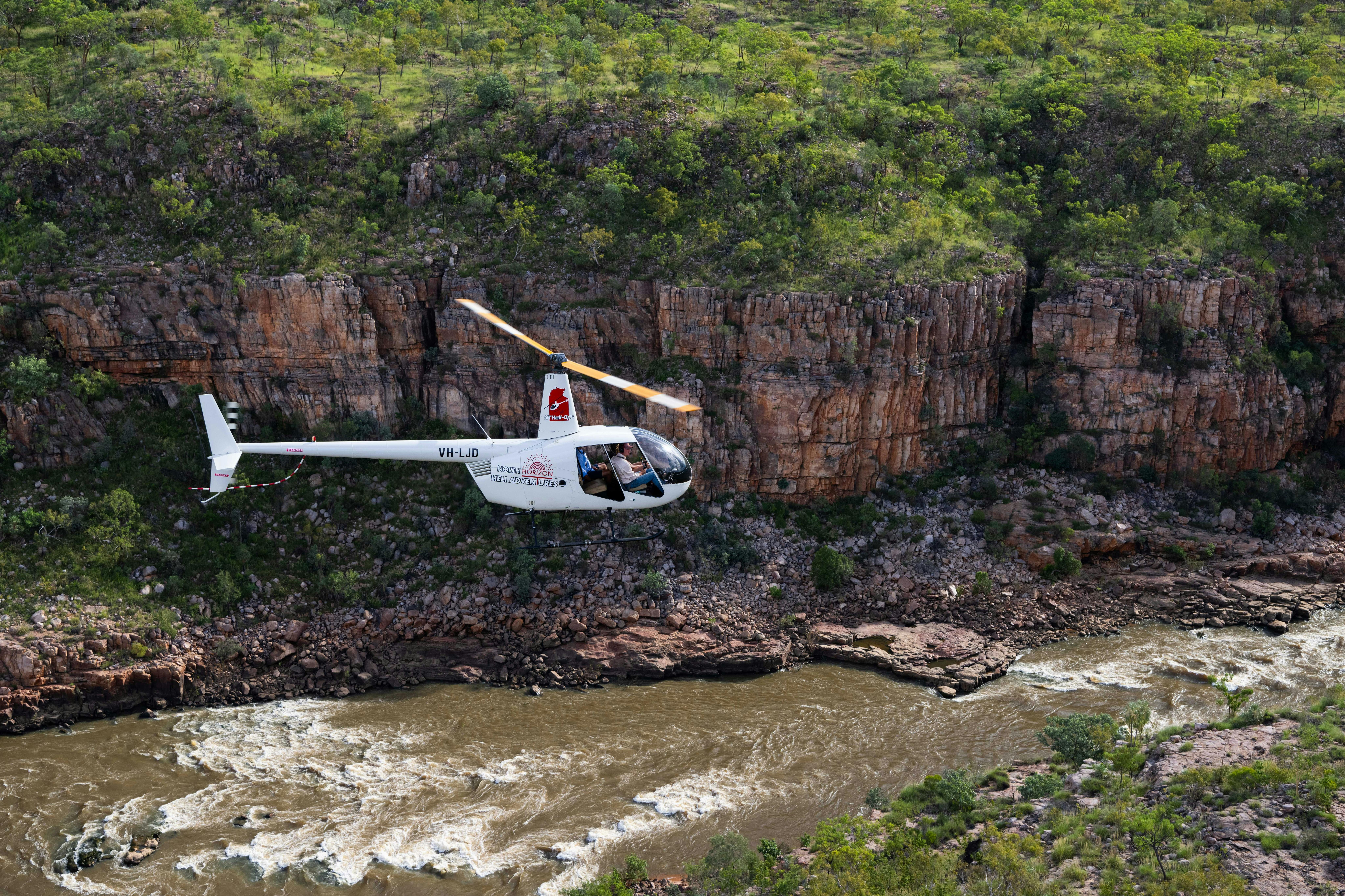 North Horizon helicopter flying through the Nitmiluk gorge