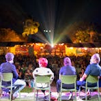 Four special guests on stage with the audience in the background.