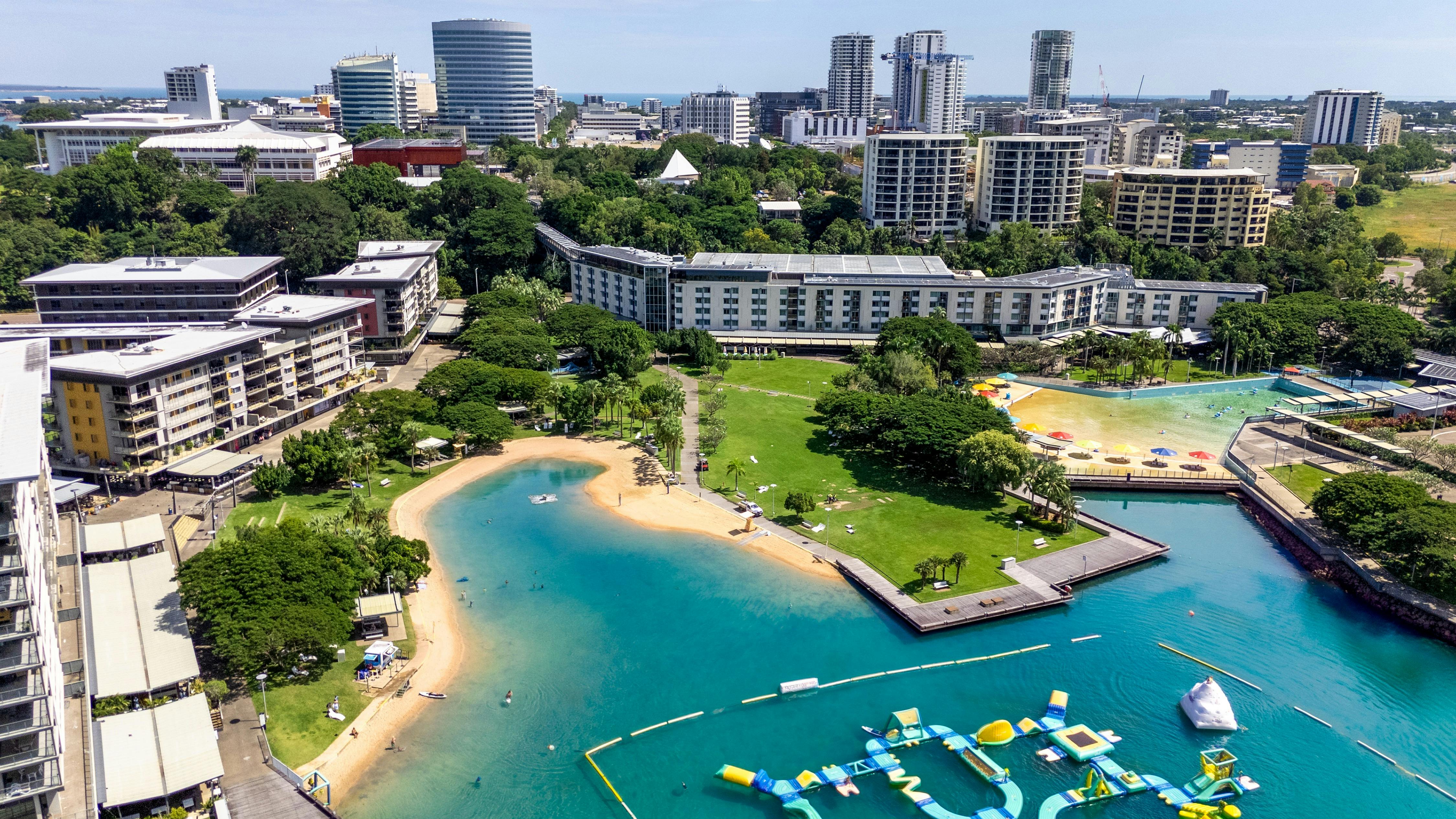 Aerial view of the Rec lagoon, Wave lagoon and parklands