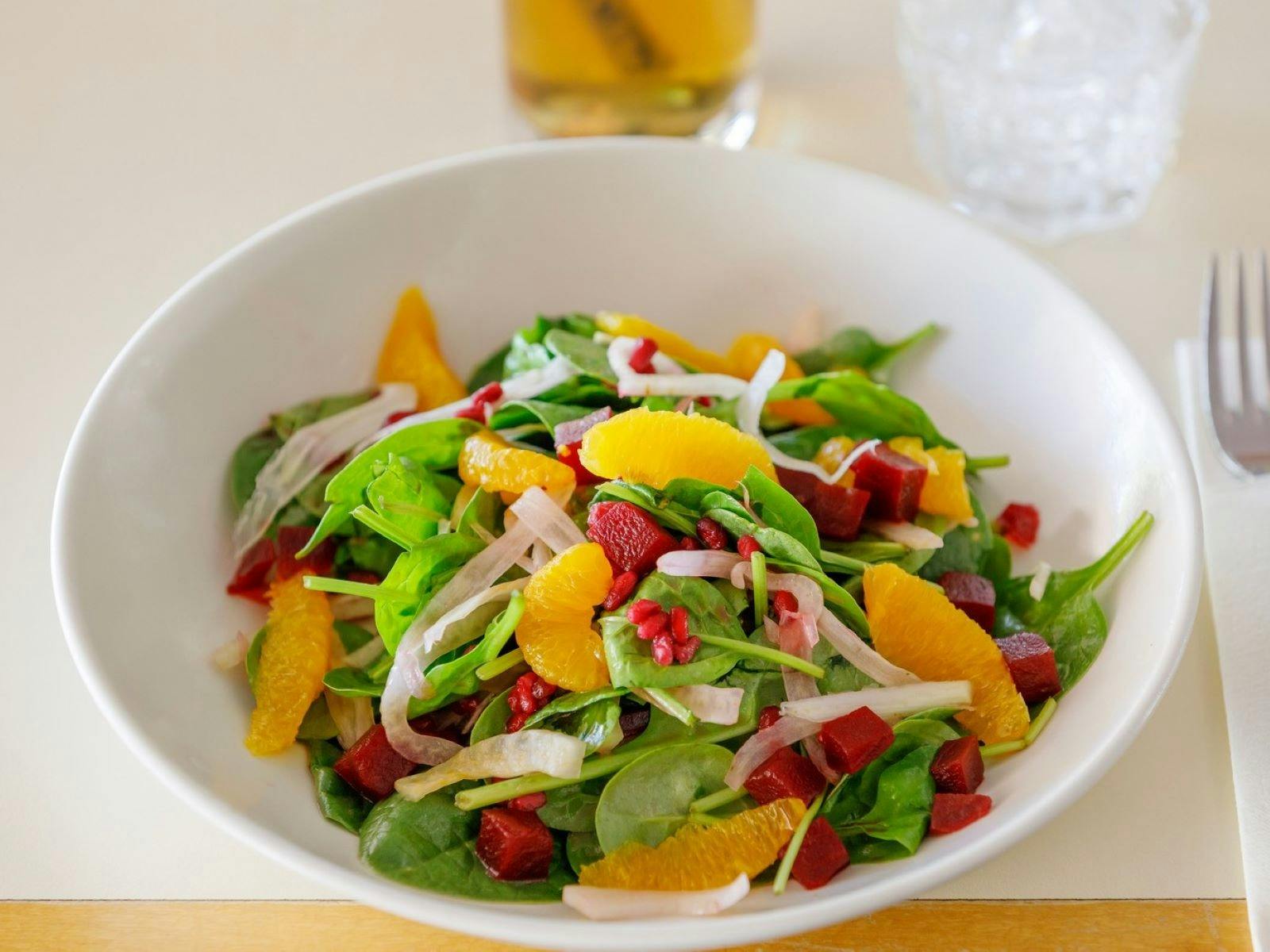 A bowl of beetroot and fennel salad at Geckos Cafe