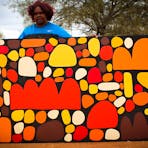 Artist Keturah Zimran with artwork