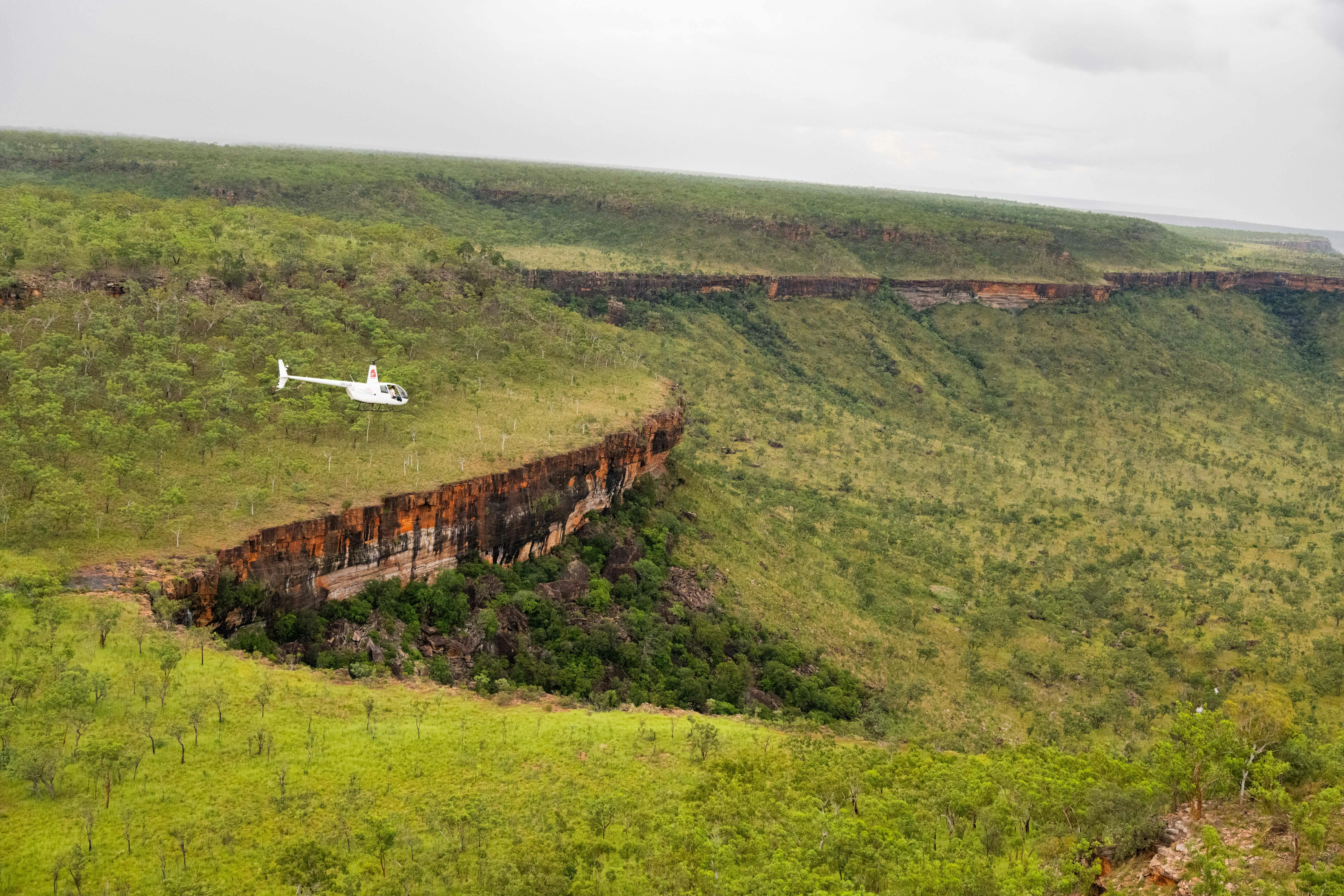 Helicopter flying over 17 Mile Valley
