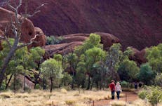 People walking around Uluru