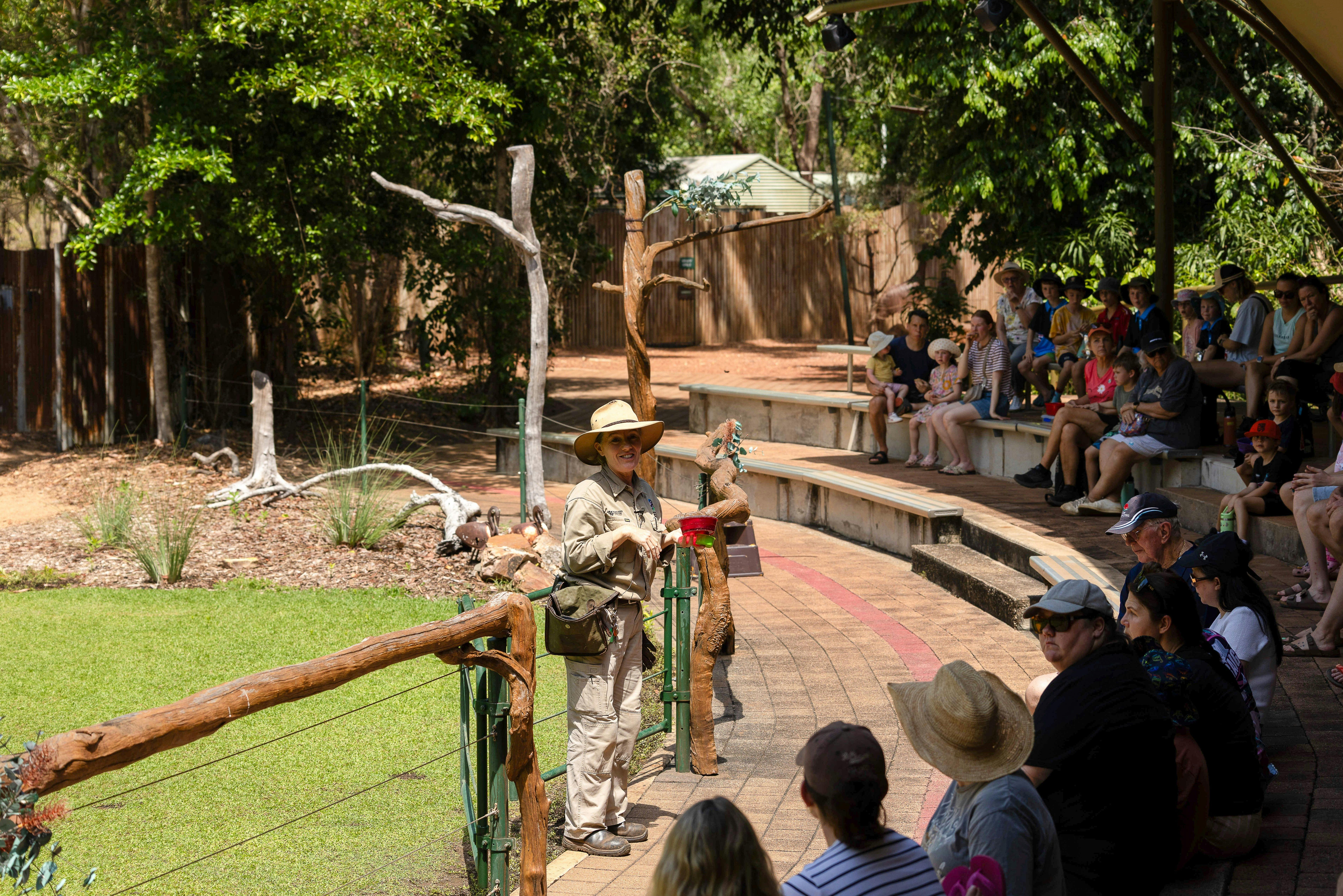 Visitors watching the Flight Deck birds show at Territory Wildlife Park.