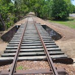 Track over a small bridge, note timber railway sleepers.
