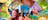 A multi-coloured image focusing on a woman holding a a microphone. In the background, a giant book