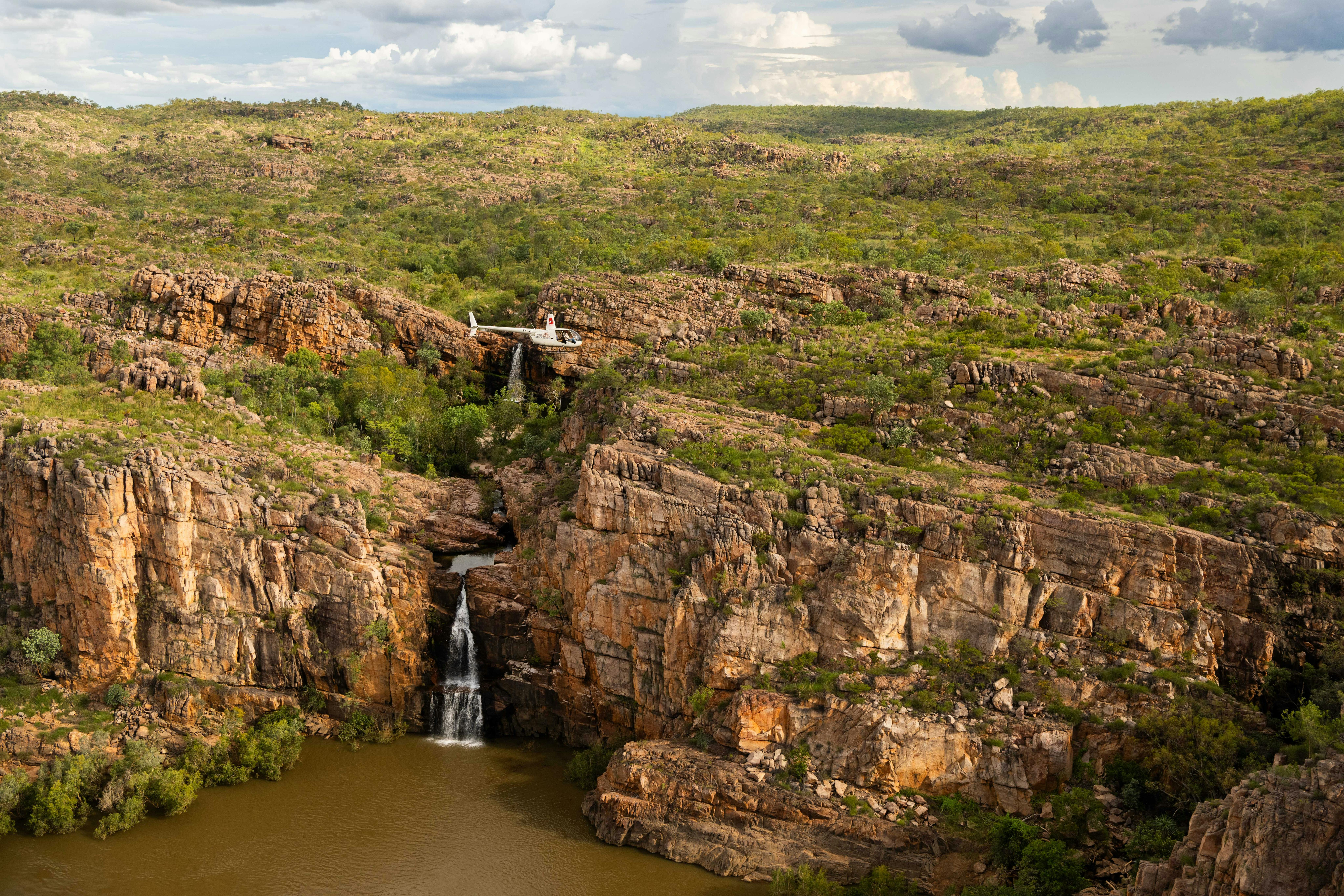 North Horizon helicopter flying through the Nitmiluk gorge