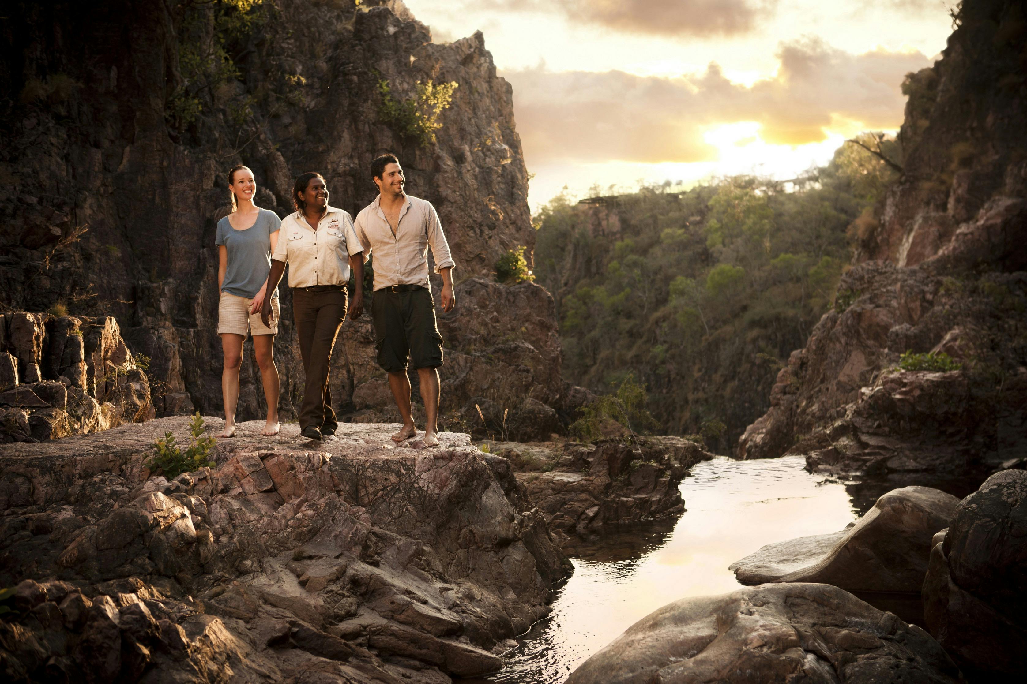 Tess Atie with guests in the stone country near Tolmer Falls in Litchfield National Park