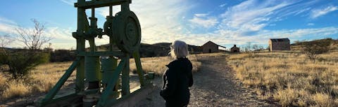 Looking at historic mining equipment at Arltunga