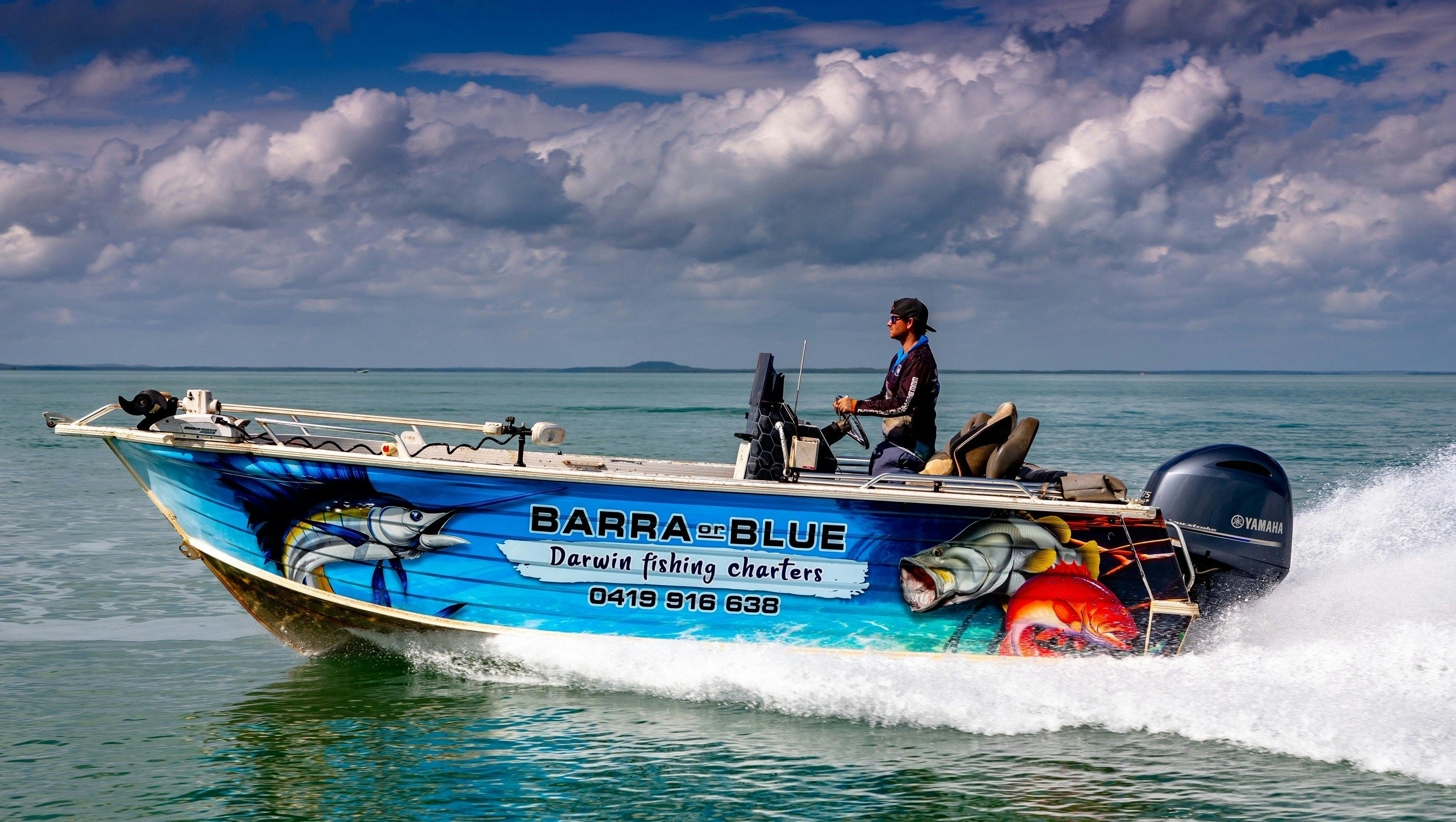Guide Lincoln skippering the Barra or Blue's 6.1m Barra Boat