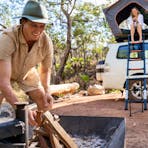 A four wheel drive Mitsubishi Pajero Camper with Roof Top Tent at Litchfield National  Park NECI