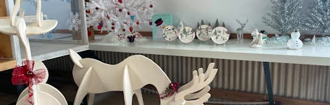 Christmas Competitions display with large reindeers