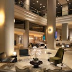 Hilton Darwin luxury lobby area in Darwin city, mood lighting warm modern lobby