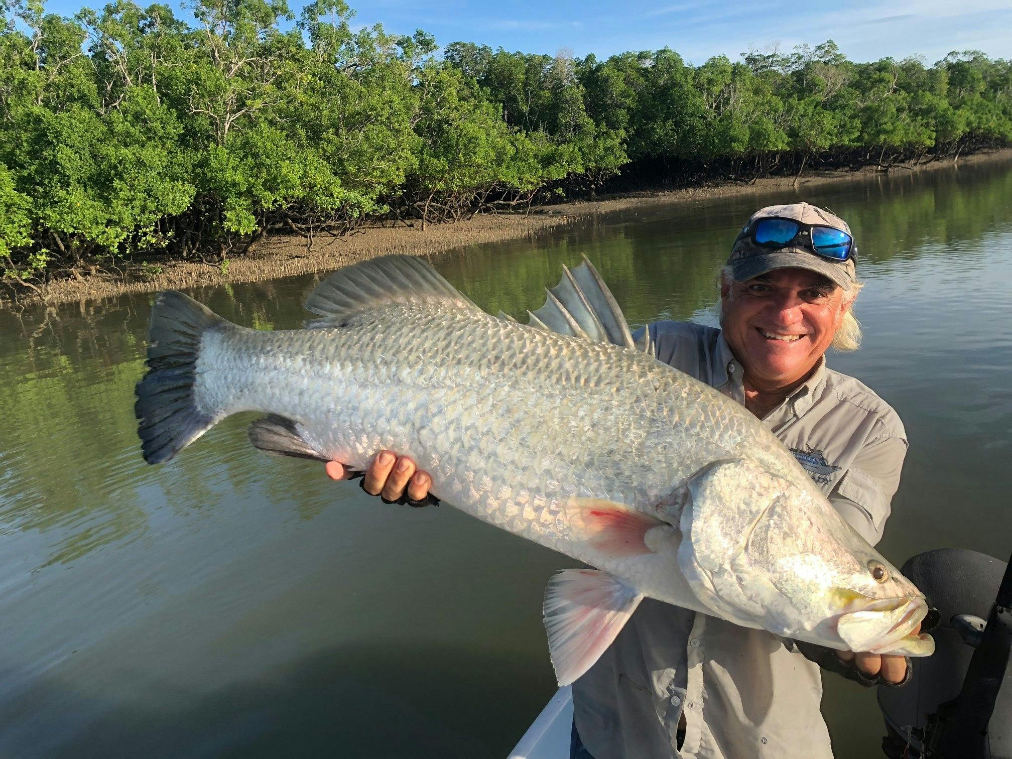 Barramundi fishing NT, metrey caught in Arnhem Land river estuary