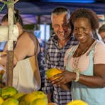 Couple looking at produce at the Parap Markets