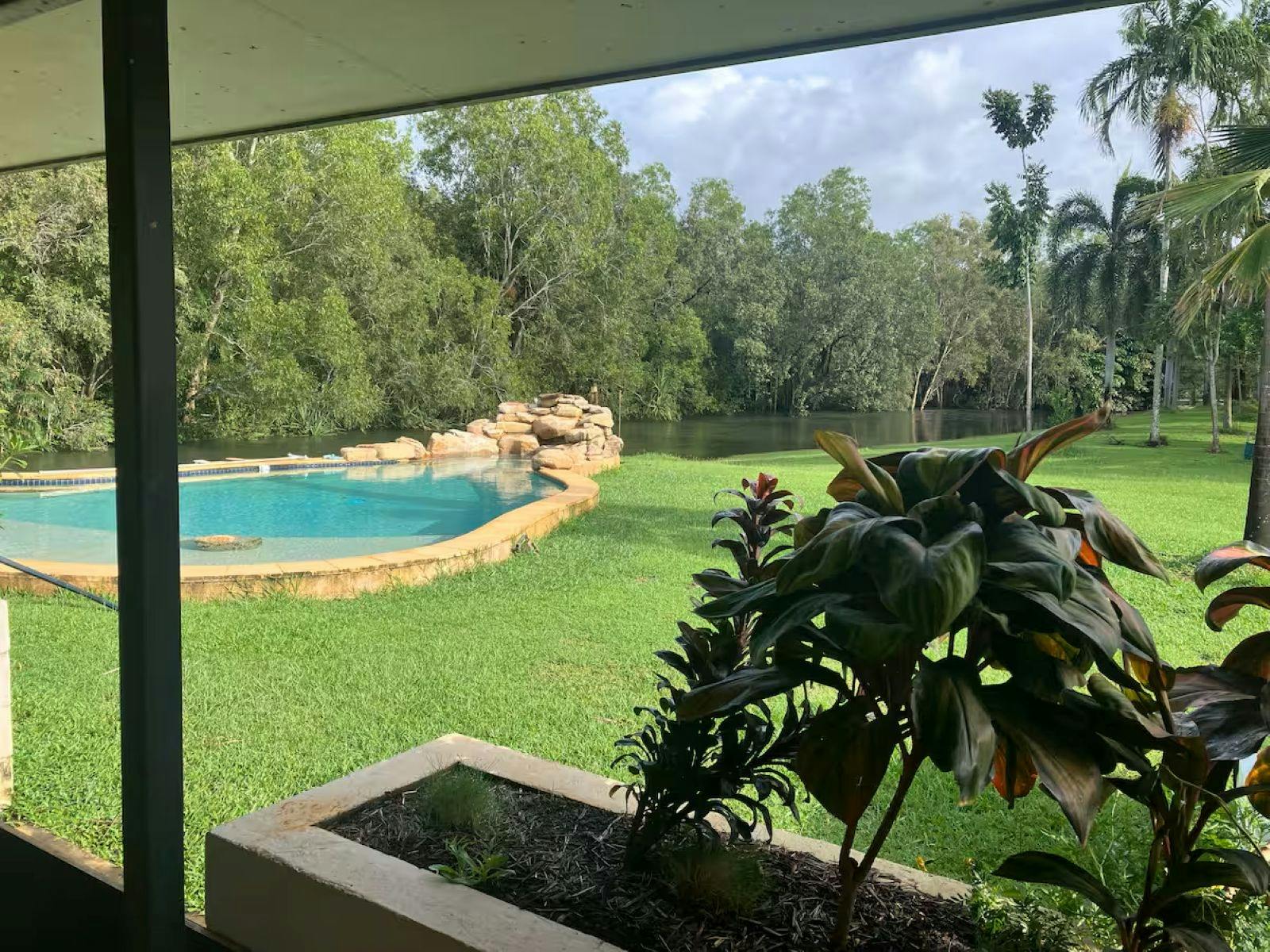 image of the pool and front garden from the veranda