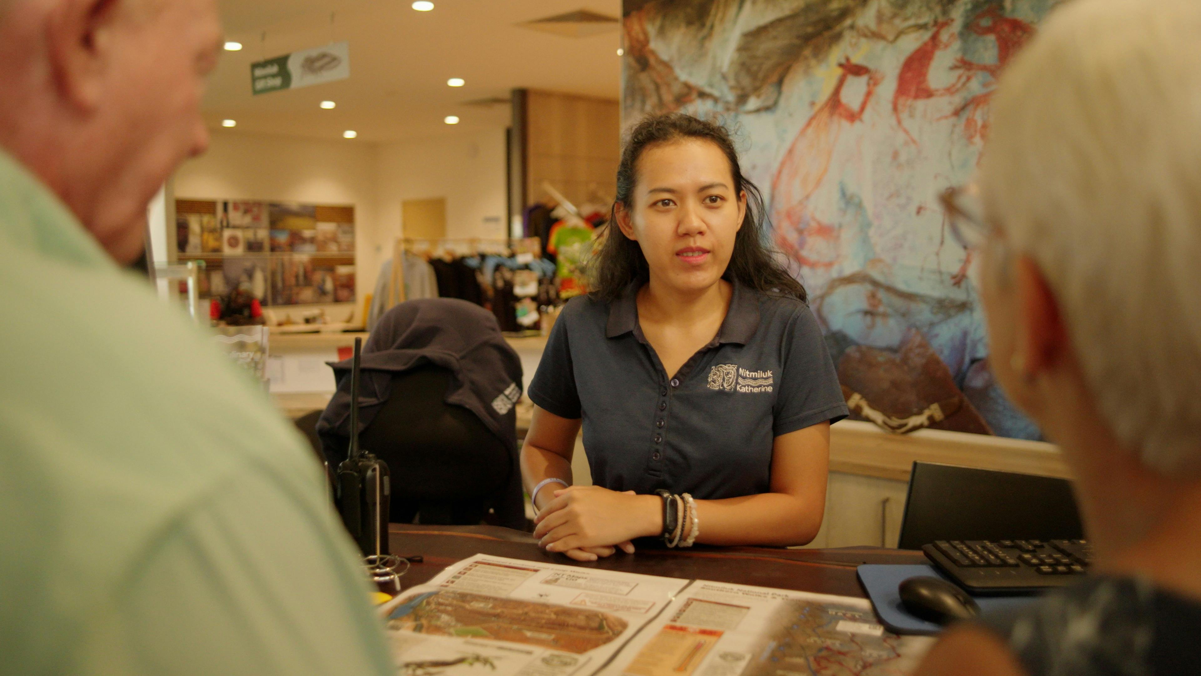 Our Staff showcasing our products on the Reservations Desk
