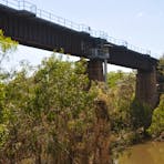 Railway Bridge from below. There is 4WD access to the river below the bridge. Vehicle bridge is to the right.