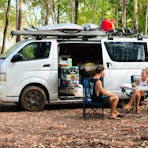 Campsite under the shaded gum trees