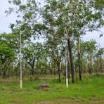 Memorial and flagpoles at the site.