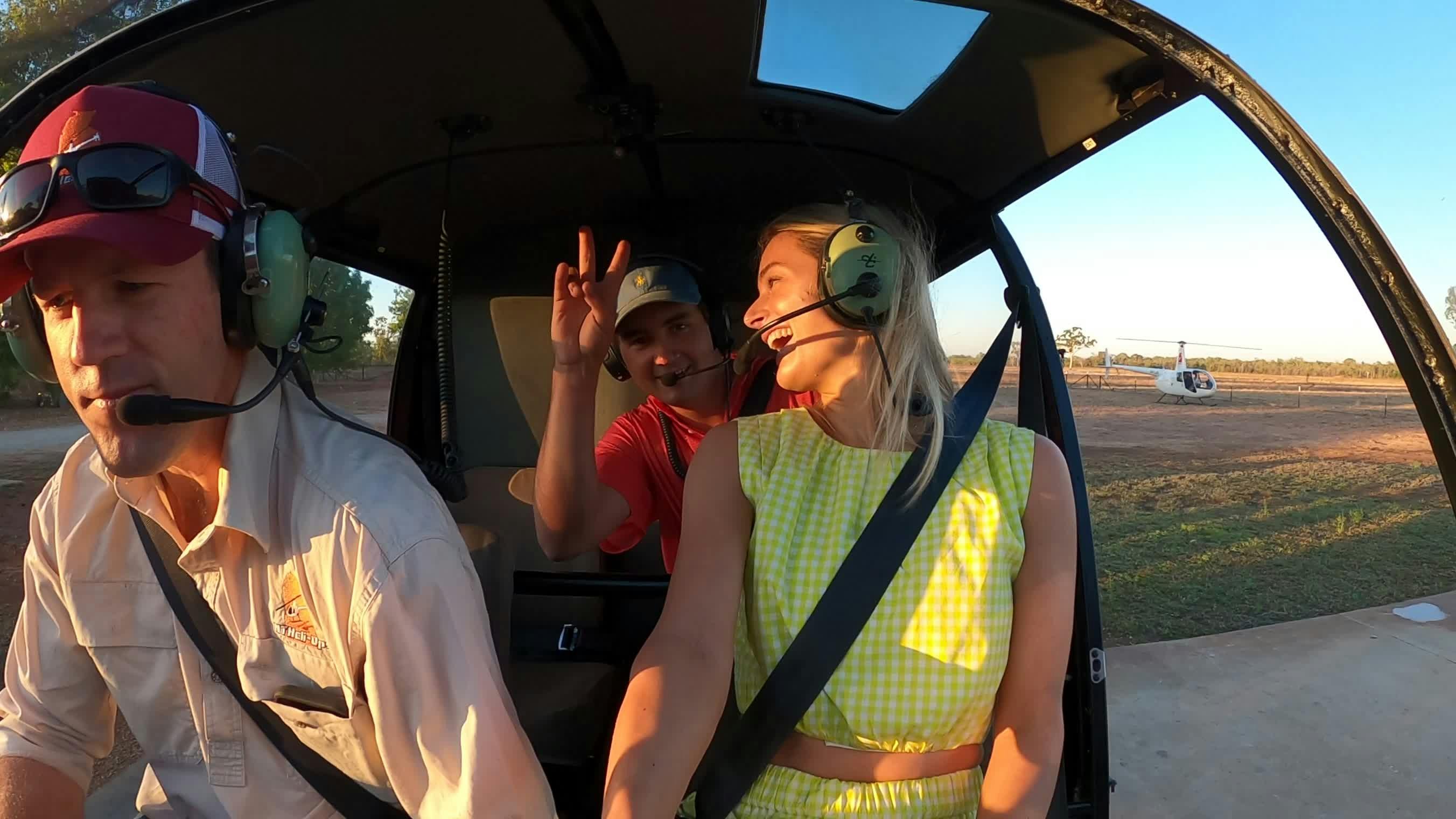 Departure by heli sunset