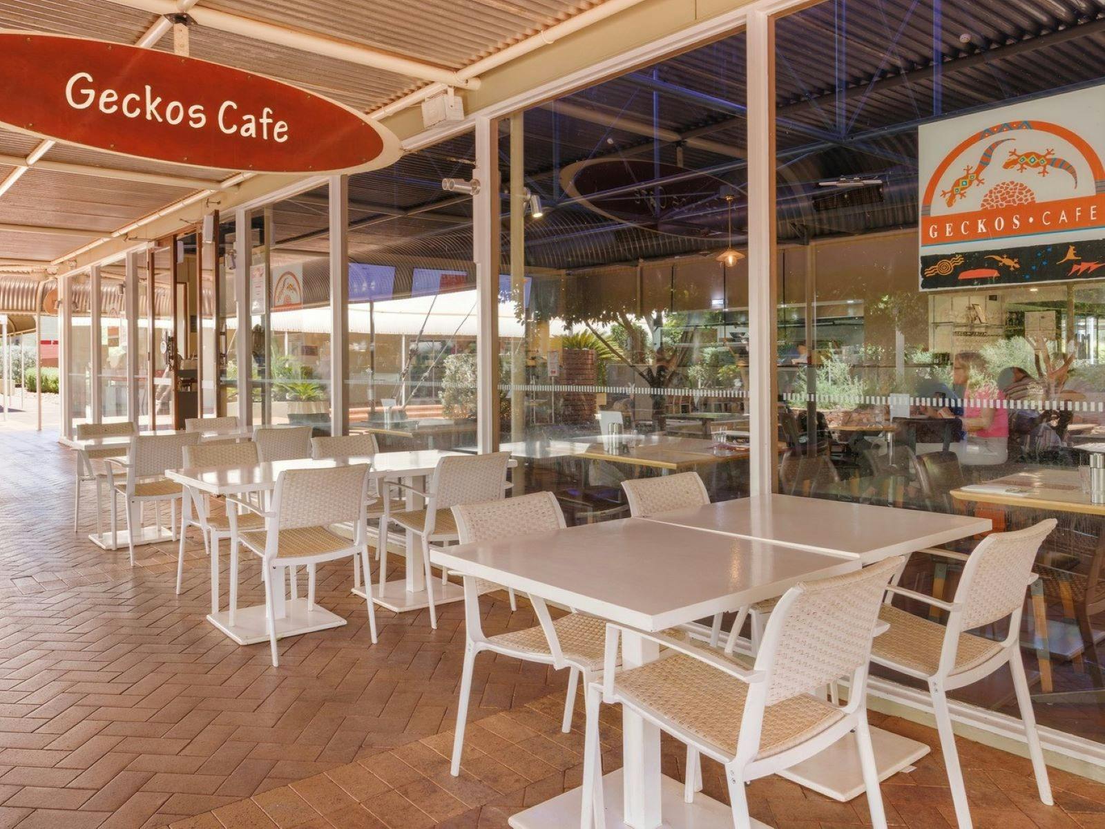 Tables and chairs outside Geckos Cafe