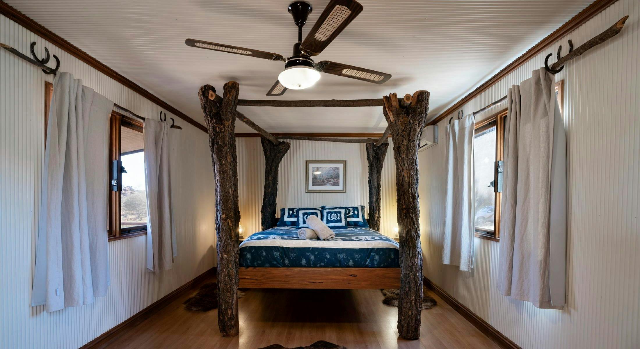 Bed in cabin at Ooraminna Homestead