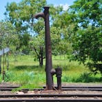 Railway track heading north past the reservoir (on right).