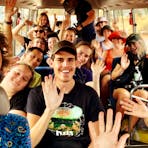 happy, bus, group, tour, waving, smiling, Uluru