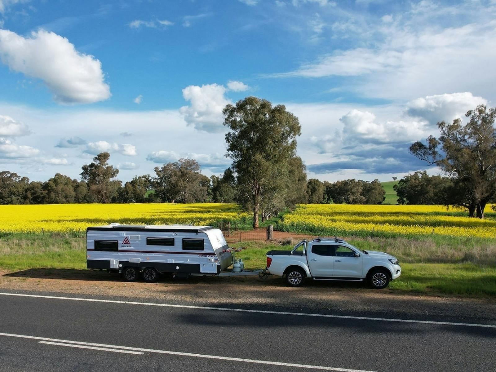 A ute towing a caravan