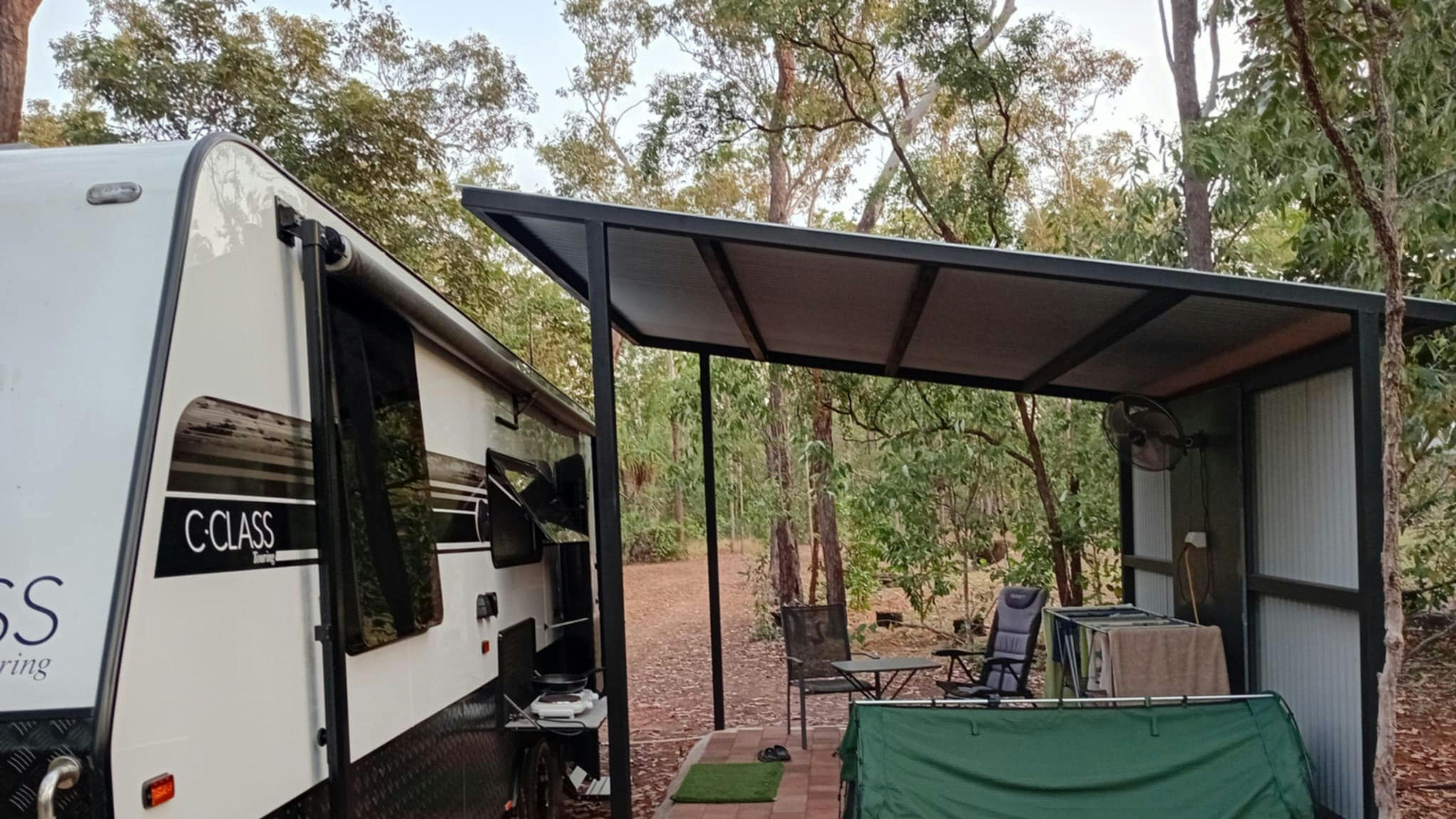 Pull up alongside the lean-to (if allocated this site) and enjoy the shade and fan.