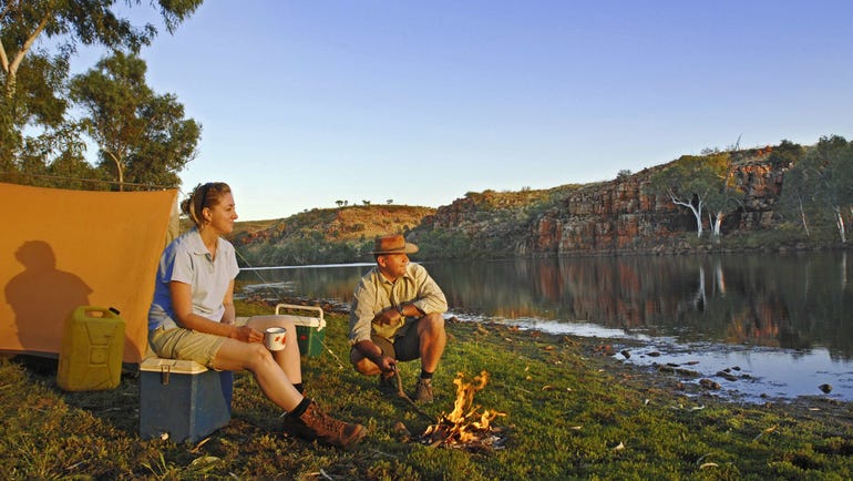 People camping near frew river in the Davenport Ranges near Tennant Creek
