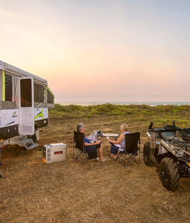 Older couple with a caravan camping near Darwin