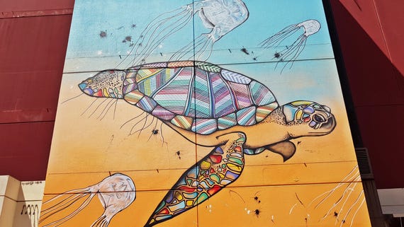 Street Art in Darwin City - large sea turtle painting