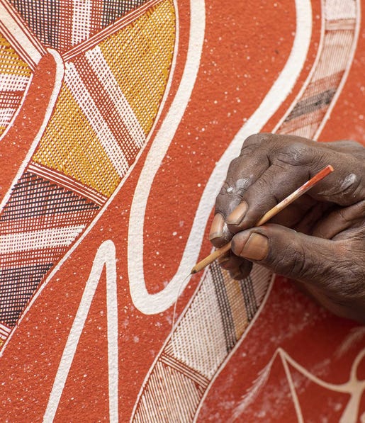 Close up shot of an Aboriginal artist painting