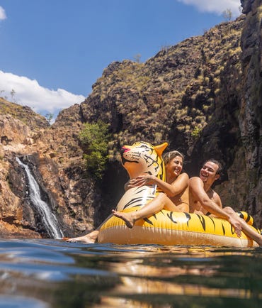 Daniel Rioli Kakadu Maguk waterhole floating on lilo