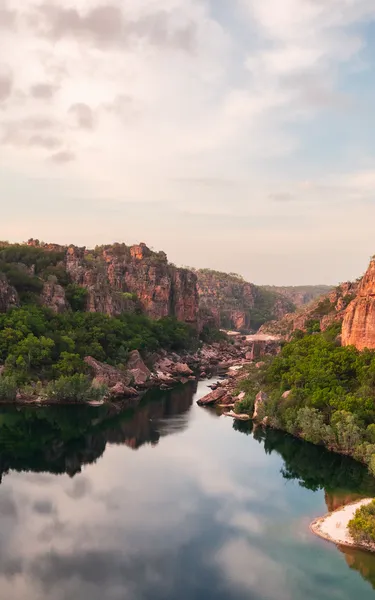 Aerial view of a river between escarpments in Kakadu National Park