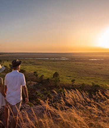 Couple looking out over flood plains