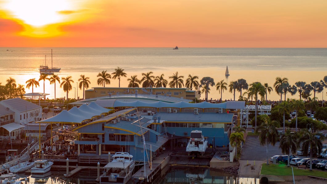 Sunset over cullen bay marina