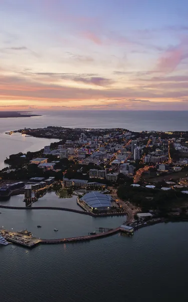 Aerial view of Darwin City at sunset