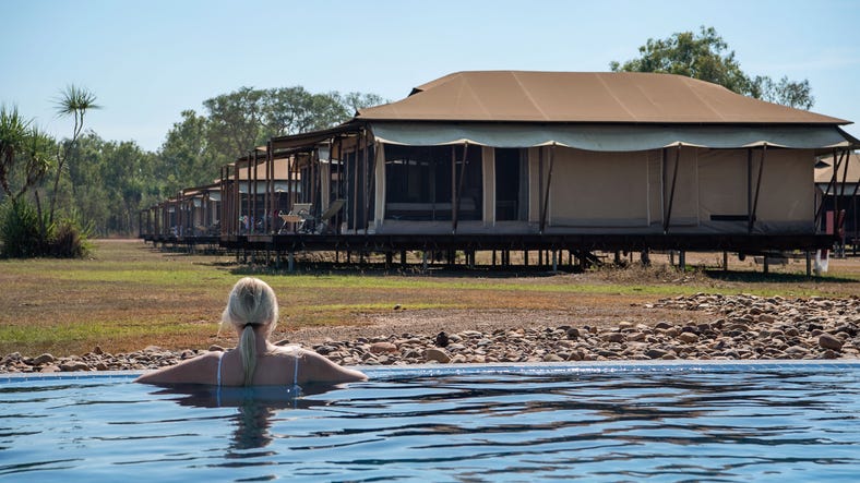 Views-of-accommodation-from-the-pool-at-Wildman-Wilderness-Lodge