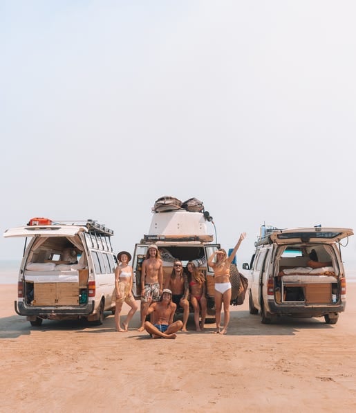 Group of friends parked up at the beach at Gunn Point
