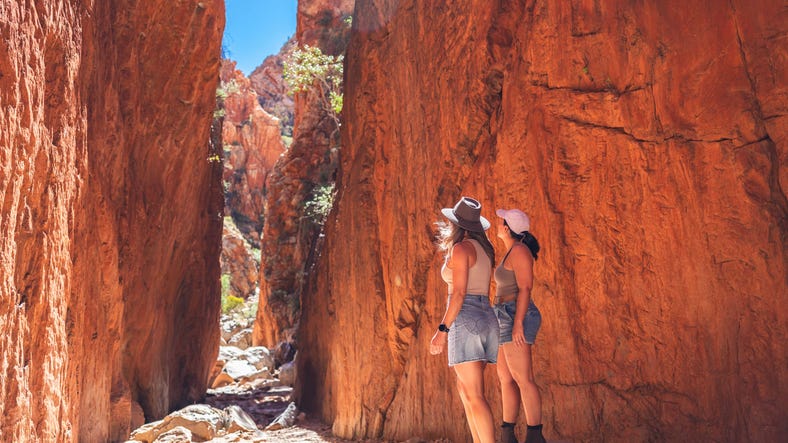 Two-women walking through Standley Chasm