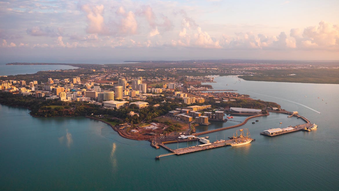 An aerial view of Darwin Harbour